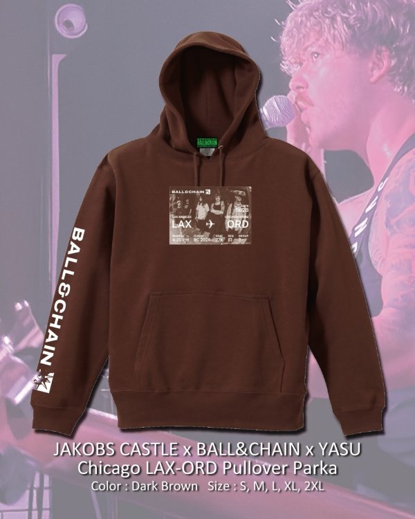 画像1: 10月30日23:59分締切 予約注文 送料無料 JAKOBS CASTLE x BALL&CHAIN x YASU / Chicago LAX-ORD プルオーバーパーカー(10oz/裏パイル) ダークブラウン (1)