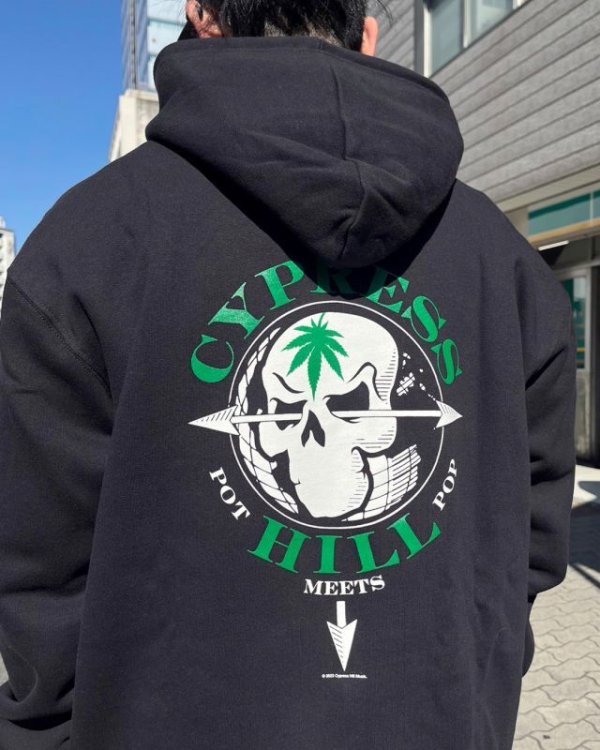画像5: 送料無料 Lサイズラスト1枚で終了 CYPRESS HILL x POT MEETS POP / Skull & Compass プルオーバーパーカー BLACK (5)