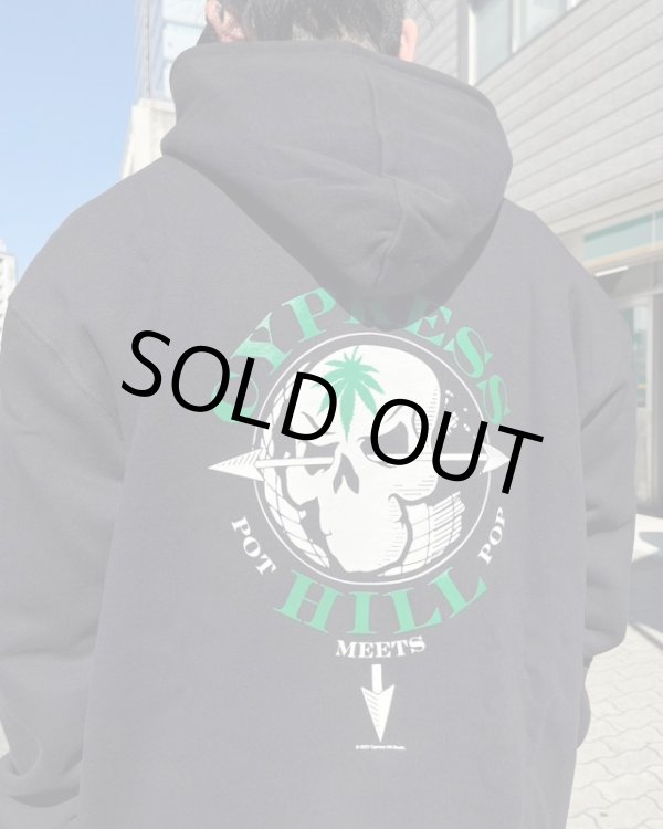 画像5: 送料無料 Lサイズラスト1枚で終了 CYPRESS HILL x POT MEETS POP / Skull & Compass プルオーバーパーカー BLACK (5)