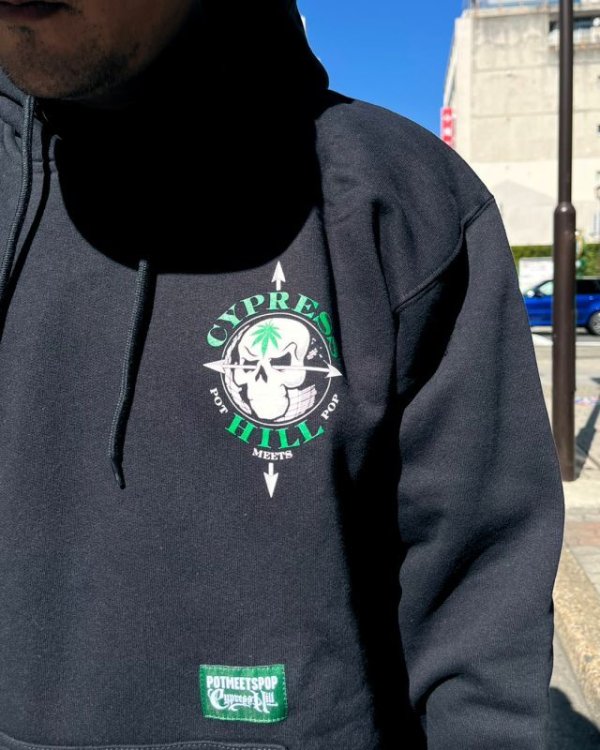 画像10: 送料無料 Lサイズラスト1枚で終了 CYPRESS HILL x POT MEETS POP / Skull & Compass プルオーバーパーカー BLACK (10)