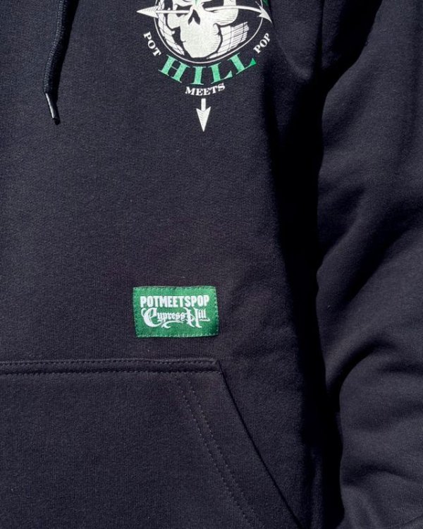 画像11: 送料無料 Lサイズラスト1枚で終了 CYPRESS HILL x POT MEETS POP / Skull & Compass プルオーバーパーカー BLACK (11)